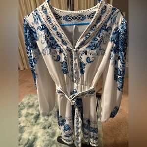 Blue and White Patterned Dress from SHEIN